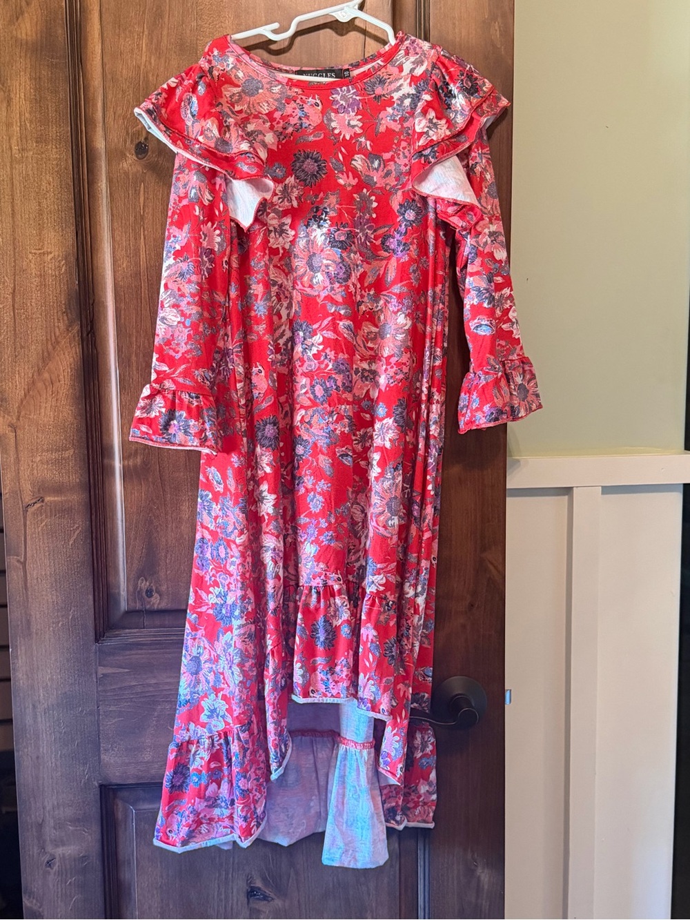 Girls Nuggles Red Floral Ruffle High-Low Dress Size 10